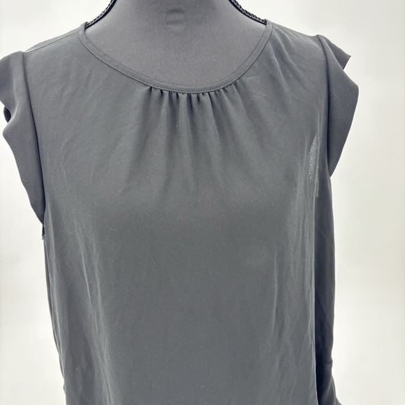 Ann Taylor LOFT Black Sheer Sleeveless Blouse Womens Size S Ruffle Office Siren - Picture 2 of 8